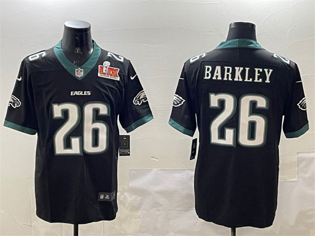 Men's Black Philadelphia Eagles #26 Saquon Barkley 2025 Super Bowl LIX Patch New Vapor Untouchable Limited Stitched Football Jersey